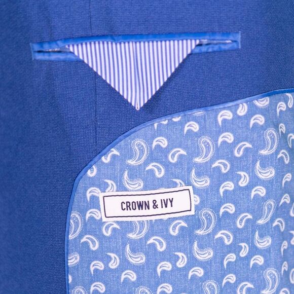 Crown & Ivy Mens Blazer 48R Blue Cotton Stretch Sport Coat 2 Button Jacket Lined - Picture 3 of 10